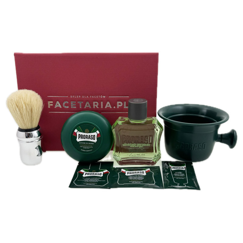 Zestaw prezentowy Zielone Proraso z pędzlem i kubkiem do golenia Zestaw prezentowy Zielone Proraso z pędzlem i kubkiem do golenia