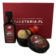 Zestaw pędzel Omega i RasoZero Delicate Aloe Vera mydło w tyglu i aftershave (czerwony)