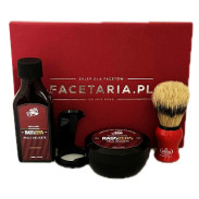 Zestaw pędzel Omega i RasoZero Delicate Aloe Vera mydło w tyglu i aftershave (czerwony)