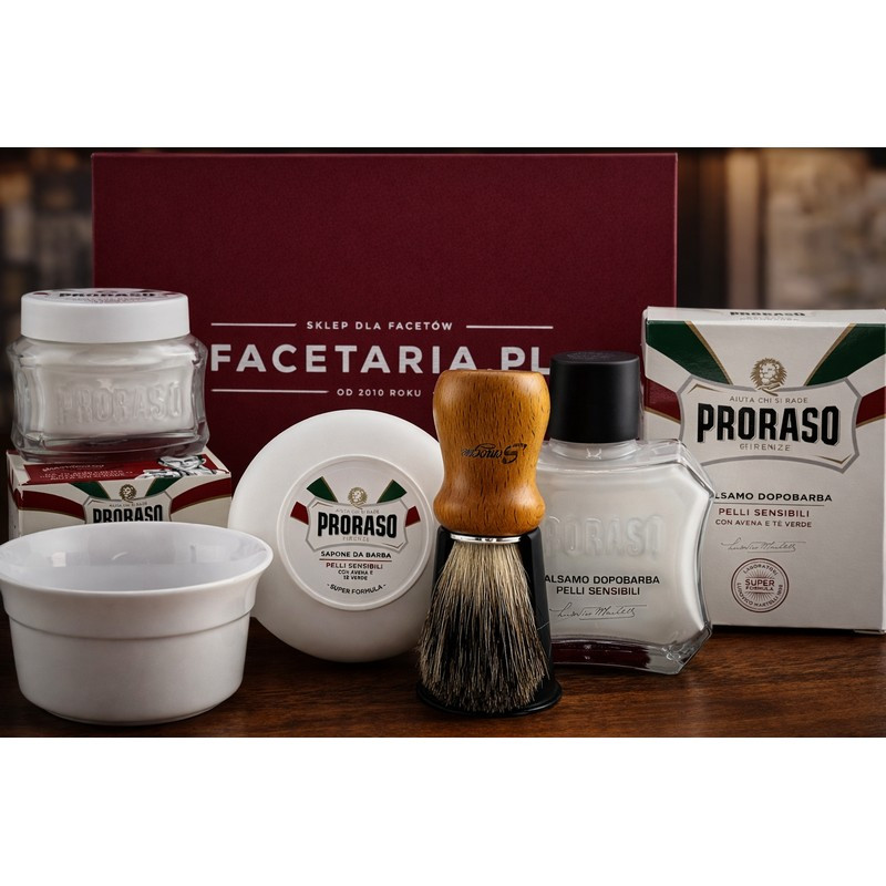 Białe Proraso i pędzel borsuk Semogue Pharo zestaw do golenia z miseczką
