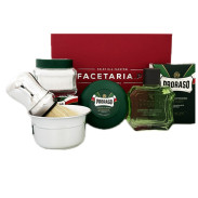 Zielone Proraso i srebrna Omega zestaw do golenia z miseczką