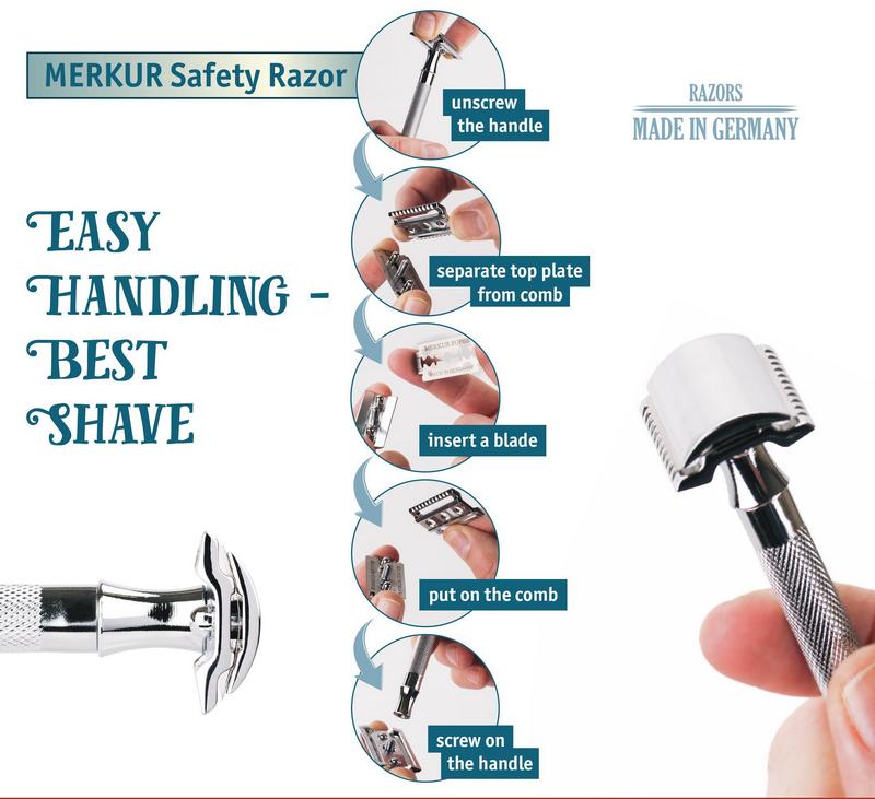 Wymiana żyletki w maszynce 3-częściowej Merkur